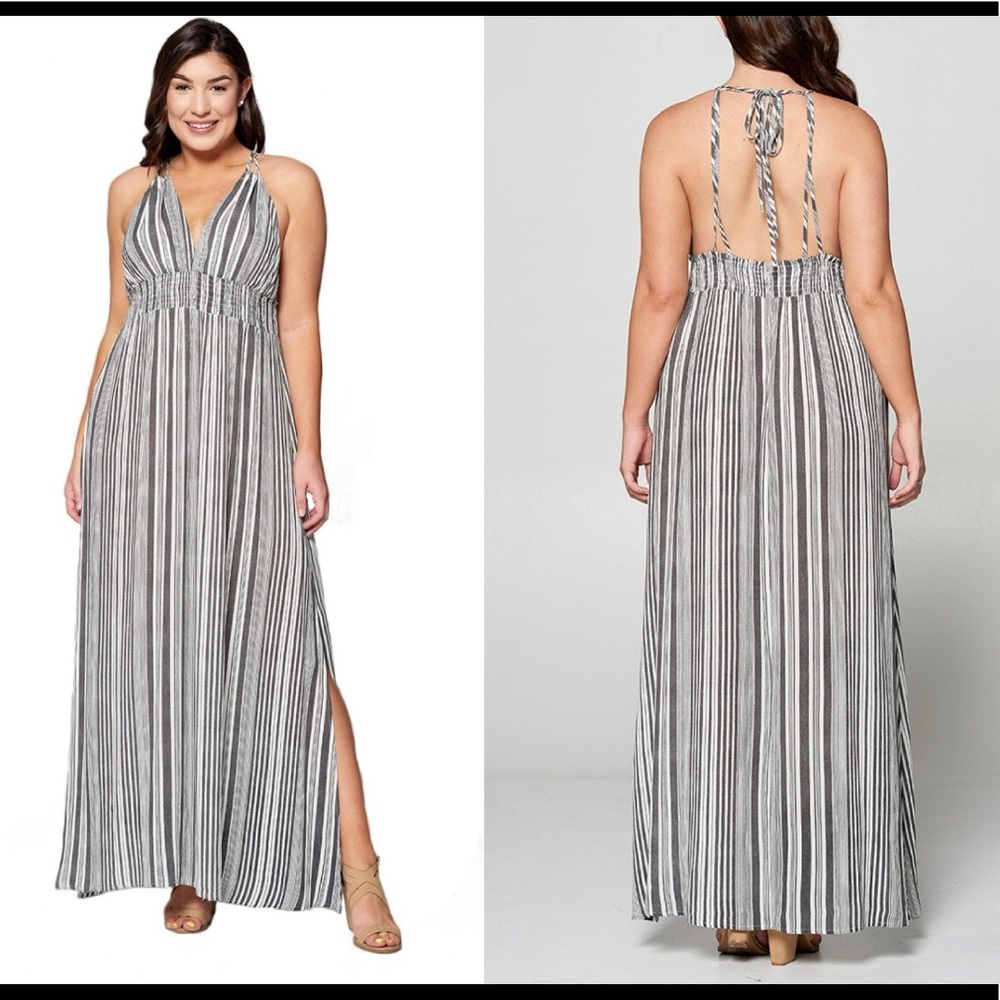 *3 for $30* Black White Striped Maxi Dress